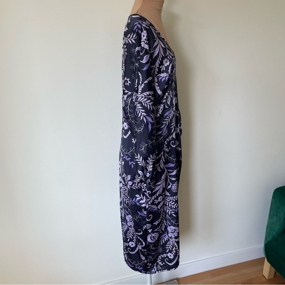 Misa Los Angeles Sylvia Indigo Vines Floral Purple Faux-Wrap Midi Dress EUC Sz S - Picture 8 of 12
